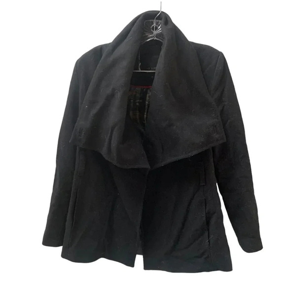 Ted Baker Black Virgin Wool Drape Wrap Coat - Picture 1 of 14